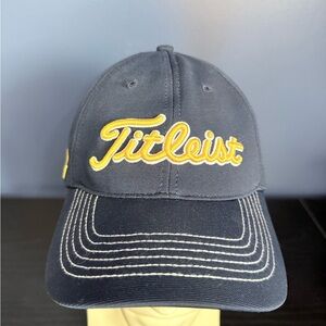 Michigan Wolverines Titleist Navy Cap with Yellow Script Logo and White Stitchin